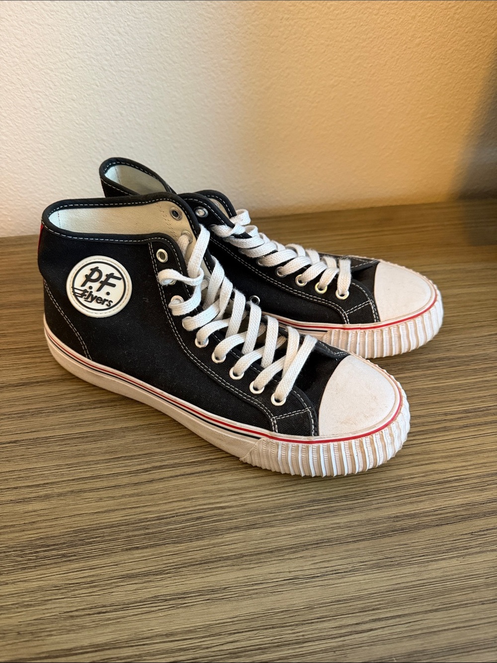 P.F. Flyers Black Canvas High-Top Sneakers with White Trim
